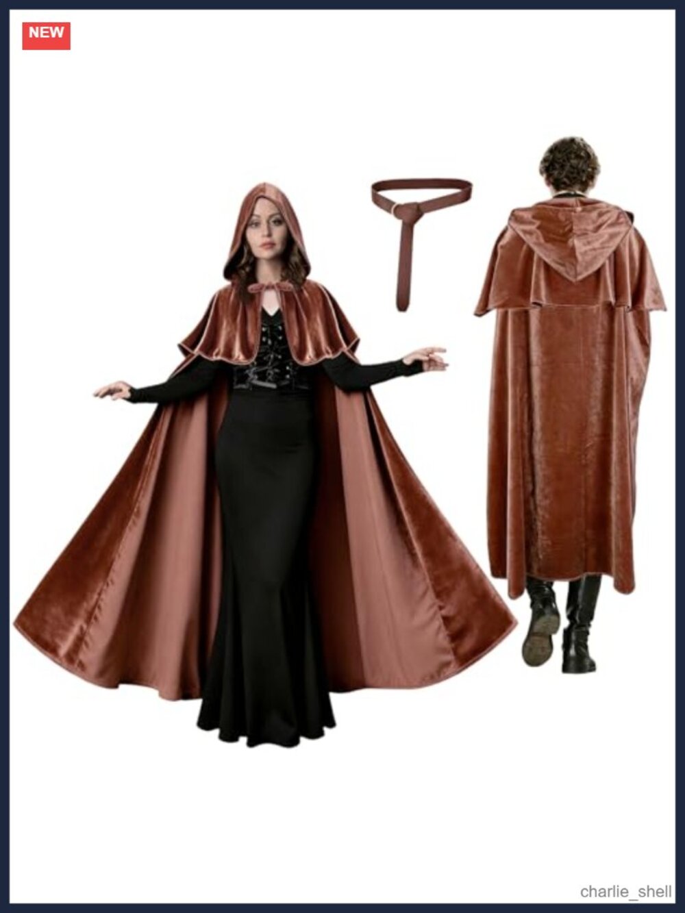 Renaissance Hooded Cape Medieval Cloak Unisex Halloween Costume Set